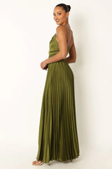 ladiesstreet Naira Pleated Maxi Dress - Palm Green thin adjustable straps soft feel partially lined 100% polyester Masquerade costumes