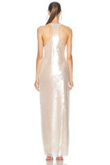 Champagne Sequin Halter Maxi Gown